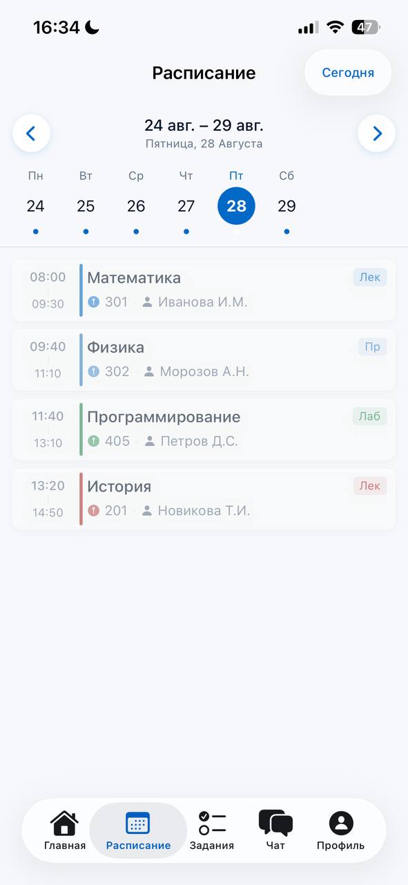 Профика — расписание на неделю